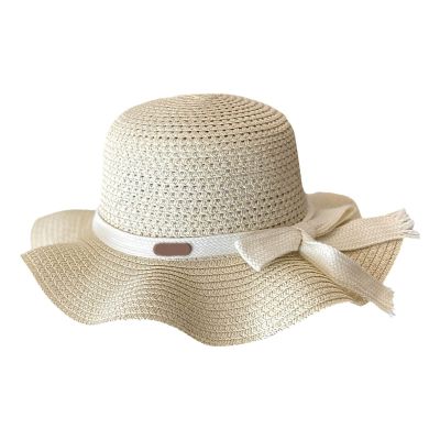 Baby Girl Hats Children's Girls Sunscreen Hat Summer Bow Sun Hat Straw Hat Braided Hat Beach Hat (Beige, 5-10 Years)