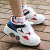 LDRFSE Roller Skate Shoes for Men Women 2-in-1 Double-Row Deform Wheel Roller Skates Sneakers Shoes with Wheels Indoor Outdoor Skates Shoes for Youth Boys and Girls White Blue view 2