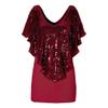 Women's Sequin Shawl Sleeve V-Neck T-Shirt Cutout Sleeve Sexy Blouse Tops Slim Fit Casual Patchwork Tee Tops (Red,XX-Large) view 1