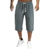 GOKKILRW Mens 3/4 Linen Capri Pants Drawstring Waist Casual Loose Baggy Harem Pants Summer Beach Yoga Shorts Cropped Pants(Navy,X-Large) view 1