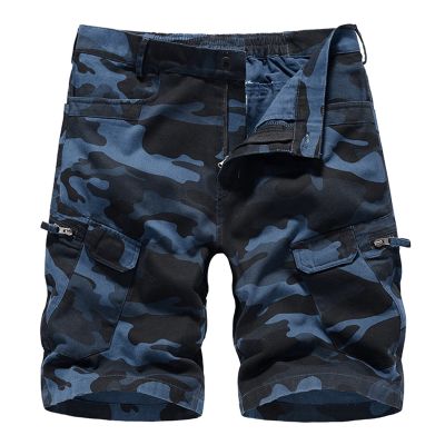 GOKKILRW Mens Cargo Hiking Shorts Camo Ripstop Lightweight Cotton Stretch Combat Outdoor Twill Summer Beach Military Shorts(Blue,XX-Large)