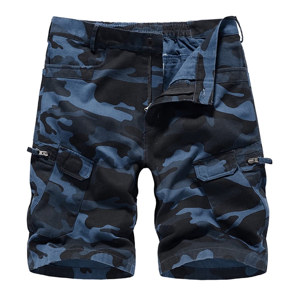 GOKKILRW Mens Cargo Hiking Shorts Camo Ripstop Lightweight Cotton Stretch Combat Outdoor Twill Summer Beach Military Shorts(Blue,XX-Large)