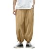 GOKKILRW Mens Cotton Linen Harem Capri Pants Lightweigt Loose Bloomers Drawstring Elastic Waist Casual Beach Yoga Trousers(Khaki,Medium) view 1
