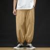 GOKKILRW Mens Cotton Linen Harem Capri Pants Lightweigt Loose Bloomers Drawstring Elastic Waist Casual Beach Yoga Trousers(Khaki,Medium) view 2