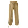 GOKKILRW Mens Cotton Linen Harem Capri Pants Lightweigt Loose Bloomers Drawstring Elastic Waist Casual Beach Yoga Trousers(Khaki,Medium) view 3