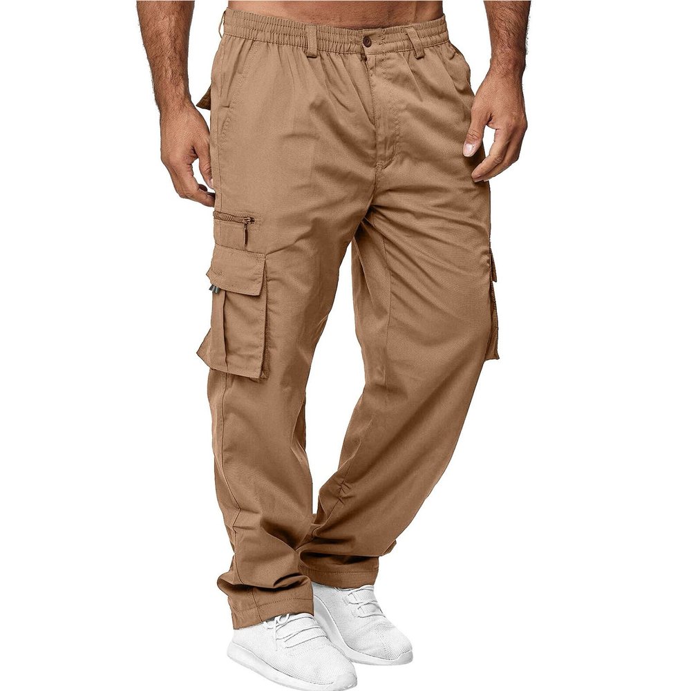 GOKKILRW Mens Outdoor Cargo Athletic Pants Relaxed Fit Stretch Workout Casual Jogger Pants Fashion Military Combat Work Pants(Khaki,Medium)