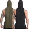 ZUEVI Men's Gym Muscle Hooded Tank Tops Sleeveless Workout Hoodies Shirts Bodybuilding Stringer T Shirt (Black&Army Green-L) view 1
