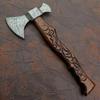 WARIVO KNIFE Custom Handmade Damascus Steel Tomahawk Axe Engraved Natural Wood Handle view 1