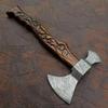 WARIVO KNIFE Custom Handmade Damascus Steel Tomahawk Axe Engraved Natural Wood Handle view 2