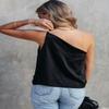 MARZXIN Sexy Tank Tops Black Satin One Shoulder Loose Tank Top for Women AsymmetricalNeck Tank Tops Black M view 2