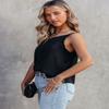 MARZXIN Sexy Tank Tops Black Satin One Shoulder Loose Tank Top for Women AsymmetricalNeck Tank Tops Black M view 3