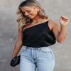 MARZXIN Sexy Tank Tops Black Satin One Shoulder Loose Tank Top for Women AsymmetricalNeck Tank Tops Black M view 4