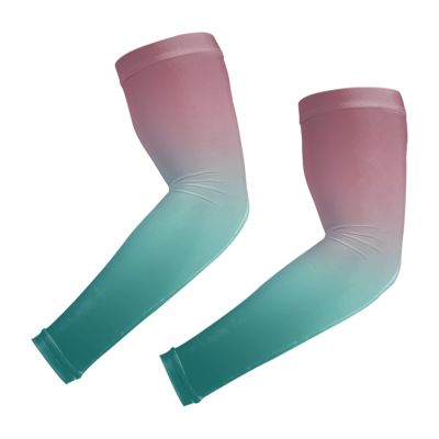 LBCASA Green Pink Ombre Cooling Arm Sleeves for Men & Women, Gradient Pink Green UV Protection Arm Sleeves for Cycling, (M)