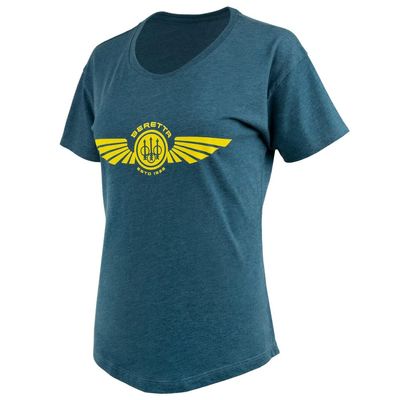 Beretta Women's DEA Wings T-Shirt | Summer Breathable Lightweight Outdoor Casual Athletic Short Sleeve Top for Women, Steel Blue Heather, XL