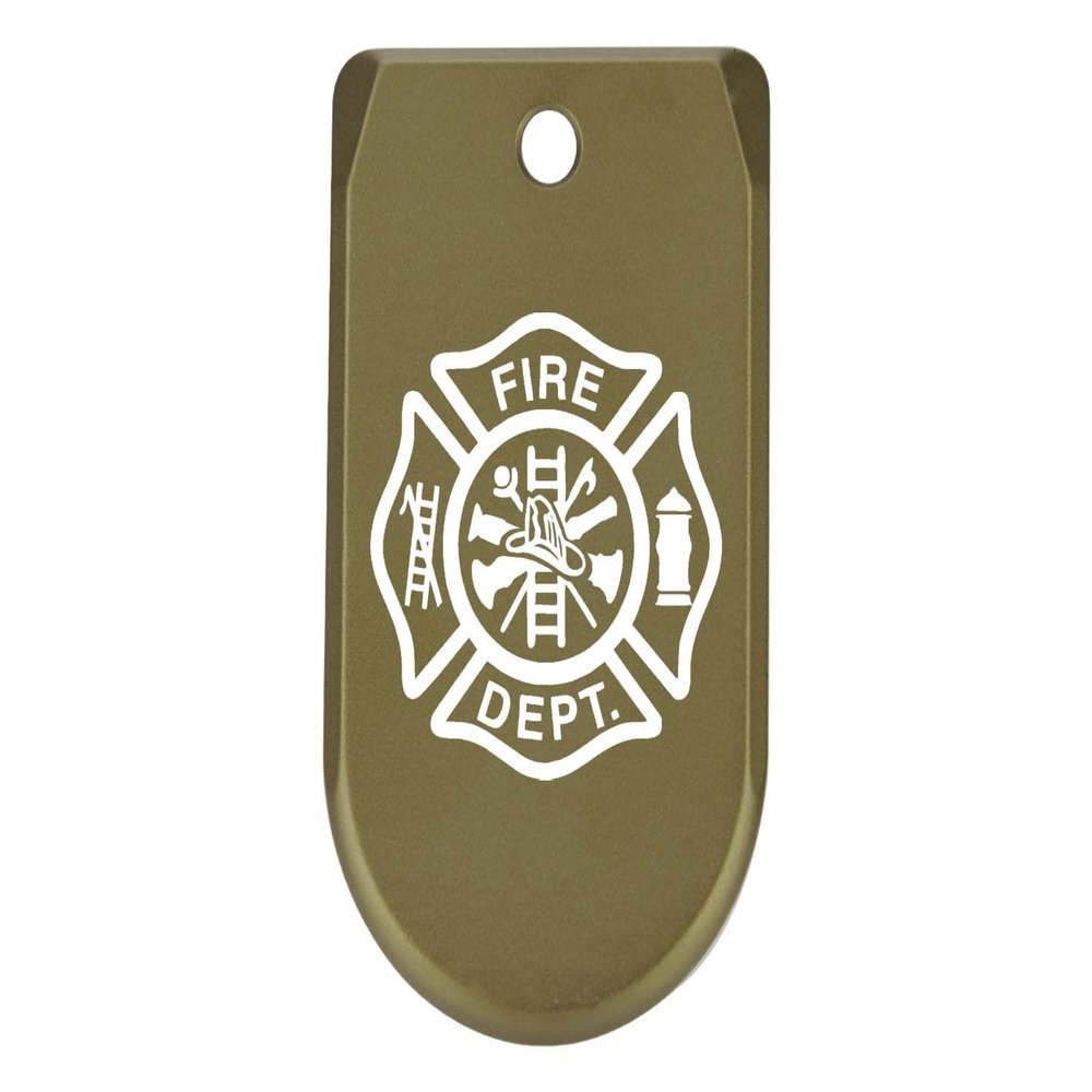 NDZ Performance Magazine Base Plate Finger Extension for Sig Sauer P365X P365 XL 9MM Laser Engraved Anodized Aluminum in Olive Drab Green - Fire Department Emblem
