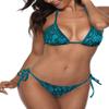 Women Two Piece Swimsuit Sexy Swimwear Halter String Triangle Bikini Sets Blue Snake L view 4