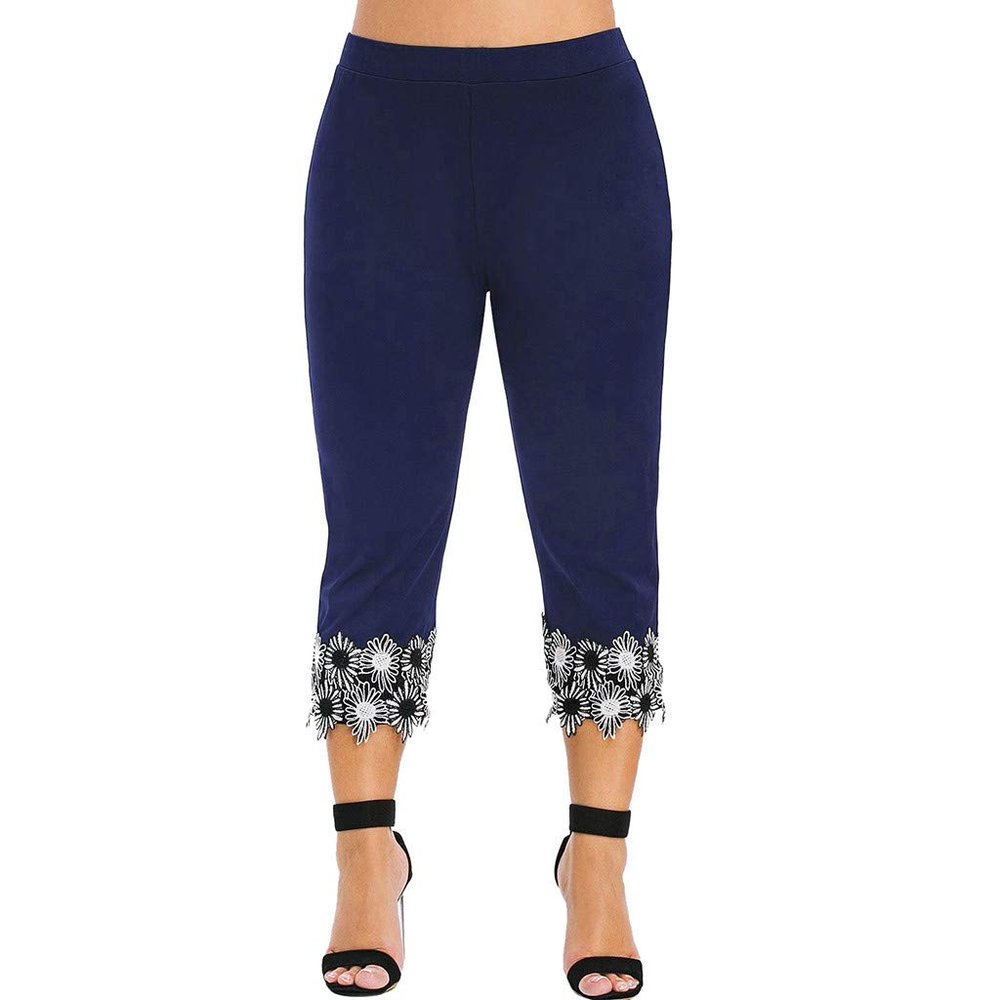 Lace Leggings for Women Capri Jean Leggings High Waisted Yoga Pants Stretch Tights Summer Cropped Trousers Plus Size