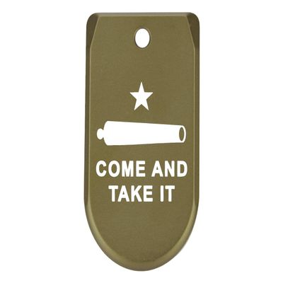 NDZ Performance Magazine Base Plate Finger Extension for Sig Sauer P365X P365 XL 9MM Laser Engraved Anodized Aluminum in Olive Drab Green - Come and Take It Cannon Text 2 Line