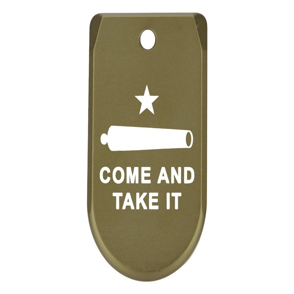 NDZ Performance Magazine Base Plate Finger Extension for Sig Sauer P365X P365 XL 9MM Laser Engraved Anodized Aluminum in Olive Drab Green - Come and Take It Cannon Text 2 Line