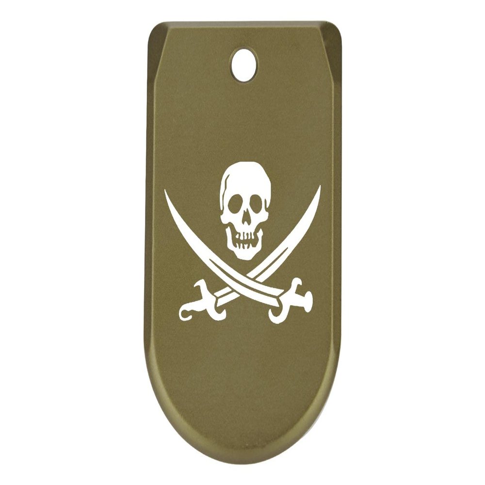 NDZ Performance Magazine Base Plate Finger Extension for Sig Sauer P365X P365 XL 9MM Laser Engraved Anodized Aluminum in Olive Drab Green - Skull Jolly Roger 2