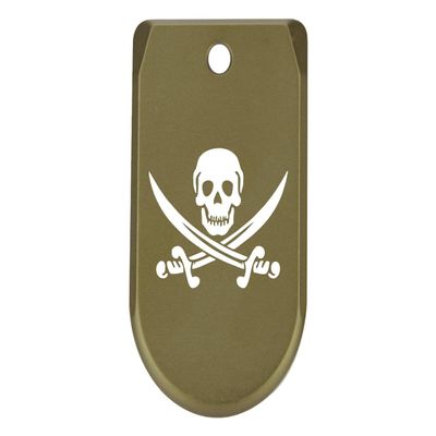 NDZ Performance Magazine Base Plate Finger Extension for Sig Sauer P365X P365 XL 9MM Laser Engraved Anodized Aluminum in Olive Drab Green - Skull and Crossbones Jolly Roger