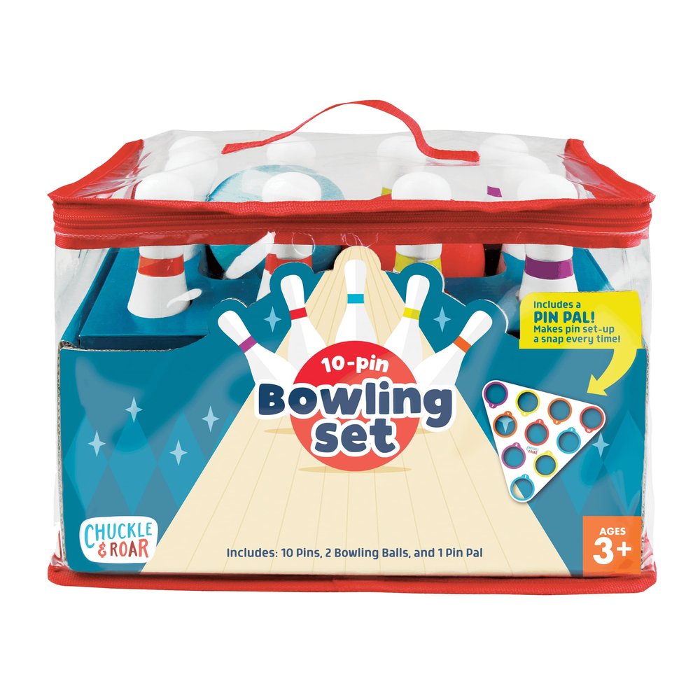 Chuckle & Roar 10-Pin Kids Bowling Set with Pin Pal Indoor Active Game for Family Game Night, Easy Setup & Cleanup, Color & Number Learning Toy, Ages 3+