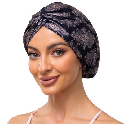 Adjustable Silk Satin Bonnet for Sleeping Hair Wrap, Double Layer Sleep Cap, Night Turban for Large Long Curly Braid Women Men Hair - Bohemia Black