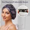 Adjustable Silk Satin Bonnet for Sleeping Hair Wrap, Double Layer Sleep Cap, Night Turban for Large Long Curly Braid Women Men Hair - Bohemia Black view 2