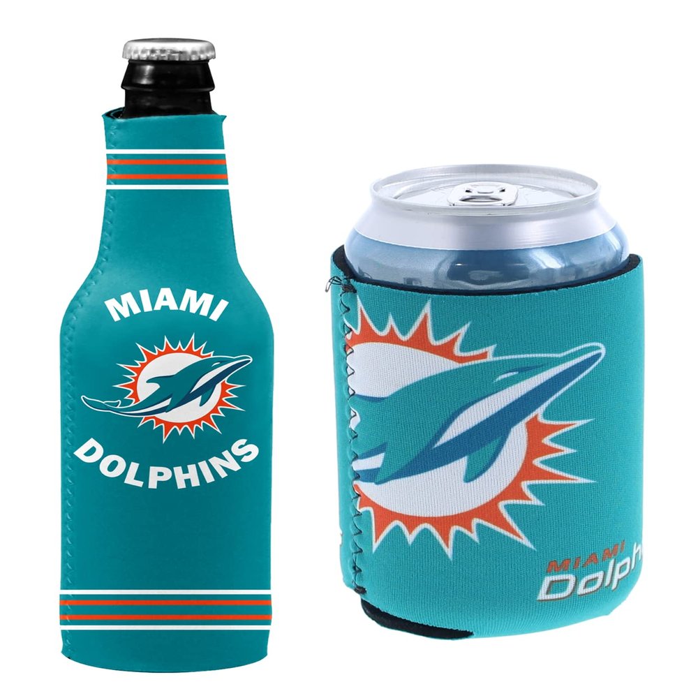 Football Can & Bottle Holder Insulator Beverage Huggie Cooler (Miami Aqua Crest/Logo (Dolphins))