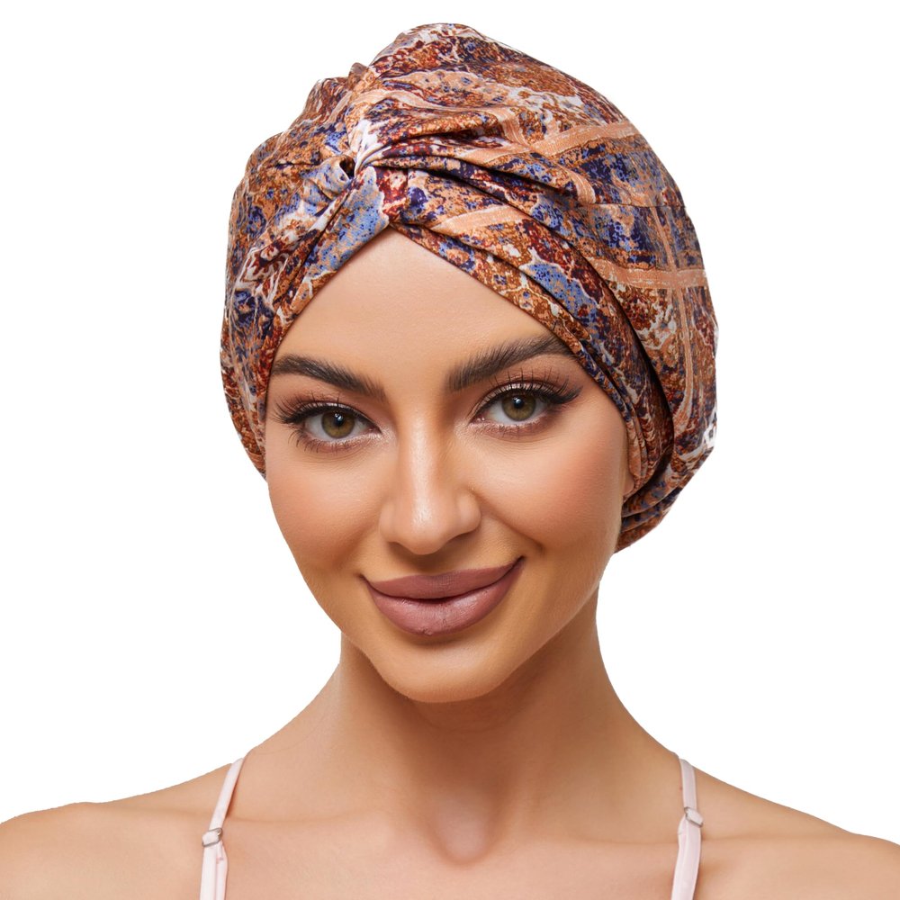 Adjustable Silk Satin Bonnet for Sleeping Hair Wrap, Double Layer Sleep Cap, Night Turban for Large Long Curly Braid Women Men Hair - Bohemia Yellow