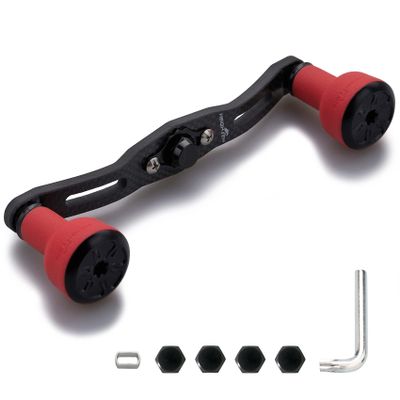 HEIGHTEN 110mm/120mm Fishing Reel Handle for Shimano Daiwa Abu Garcia Penn Kastking Lew's Baitcasting Reel Power Crank Accessory (Red & Black, 110mm Carbon Handle 24mm TPE Knob) (0430)