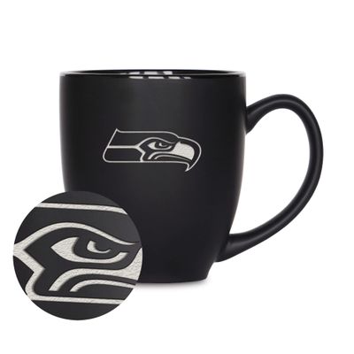 Rico Industries NFL Football Seattle Seahawks Main 15oz Laser Engraved Matte Black Ceramic Bistro Mug - For Hot or Cold Drinks
