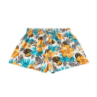 CRTGW Shorts for Women Tropical Print Tie Front Shirred Waist Shorts (Color : Multicolor, Size : Small)