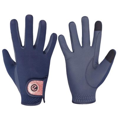 eGlove eQUEST GripPro X-LITE - Lightweight, Breathable, and Grippy - Comfort Mesh Back - Touchscreen Riding Gloves - 2022/23 (Blue - Rose Gold Glitter Cuff, X-Small)