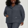 Landau Essentials Women's Relaxed Fit 4-Pocket Snap-Front Jacket with Crew Neck and Cell Phone Pocket 7525 Graphite view 4