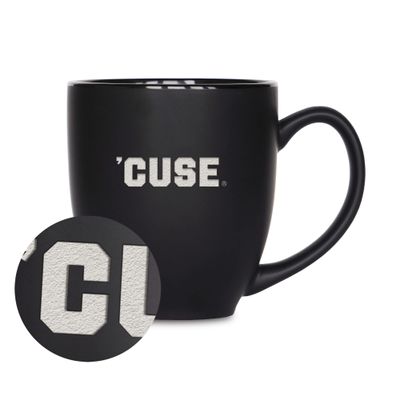 Rico Industries NCAA Syracuse Orange Main 15oz Laser Engraved Matte Black Ceramic Bistro Mug - For Hot or Cold Drinks