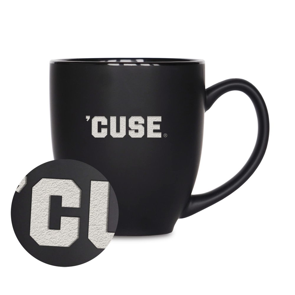 Rico Industries NCAA Syracuse Orange Main 15oz Laser Engraved Matte Black Ceramic Bistro Mug - For Hot or Cold Drinks