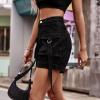 Womens Summer Denim Shorts Drawstring/Cargo Pocketed Shorts High Waist Raw Edge Jean Denim Shorts Bermuda Shorts view 2