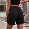 Womens Summer Denim Shorts Drawstring/Cargo Pocketed Shorts High Waist Raw Edge Jean Denim Shorts Bermuda Shorts view 4