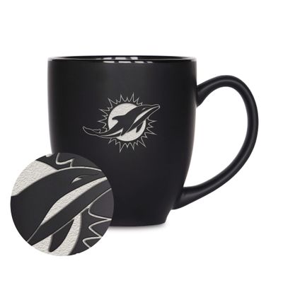 Rico Industries NFL Football Miami Dolphins Main 15oz Laser Engraved Matte Black Ceramic Bistro Mug - For Hot or Cold Drinks