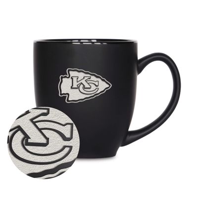 Rico Industries NFL Football Kansas City Chiefs Main 15oz Laser Engraved Matte Black Ceramic Bistro Mug - For Hot or Cold Drinks