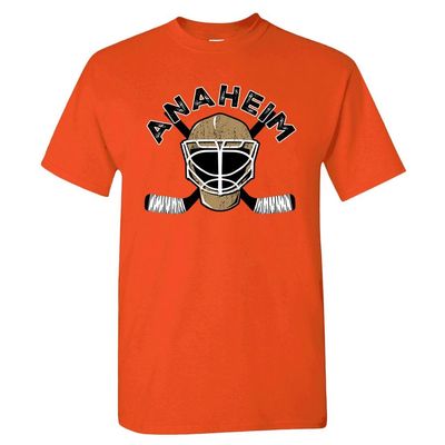 Anaheim Team Mask Men's T-Shirt for Hockey Fans (Orange Shirt, 2XL)