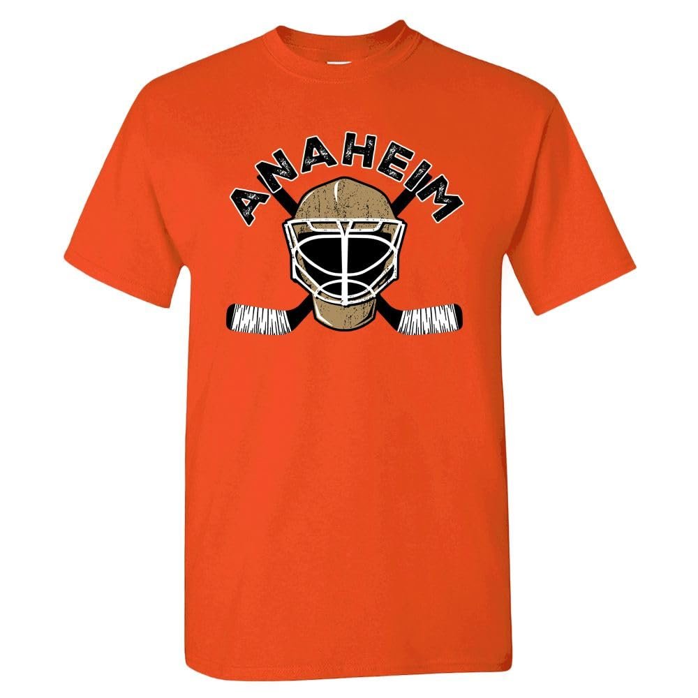 Anaheim Team Mask Men's T-Shirt for Hockey Fans (Orange Shirt, 2XL)