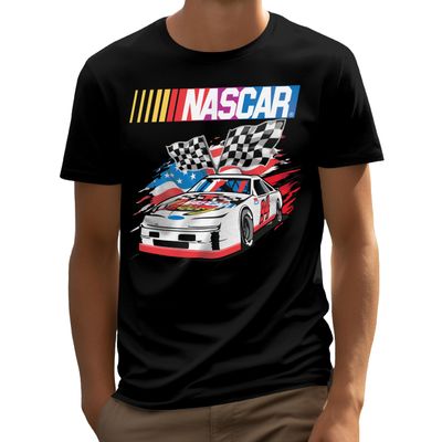 NASCAR American Pride Car 94 Racing Flags Men's and Women's Short Sleeve Unisex T-Shirt (Black, X-Large)