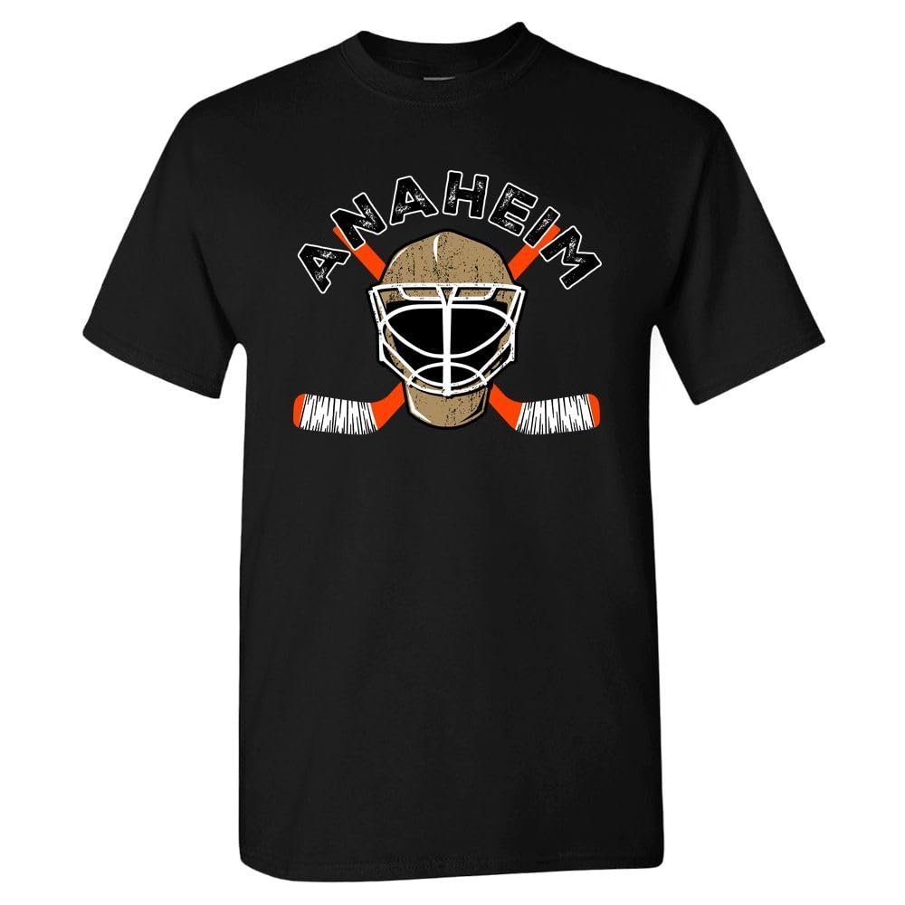 Anaheim Team Mask Men's T-Shirt for Hockey Fans (Black Shirt, M)