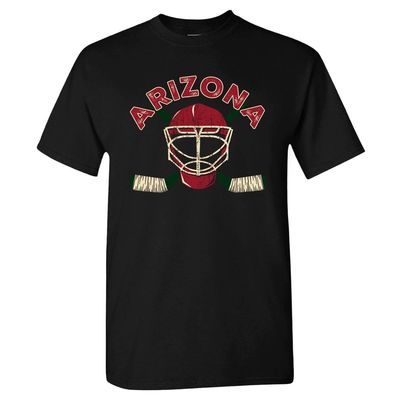Arizona Team Mask Men's T-Shirt for Hockey Fans (Black Shirt, 5XL)