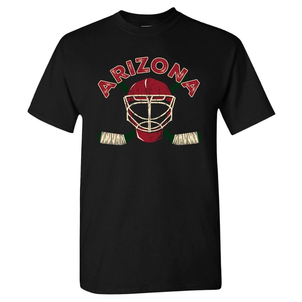 Arizona Team Mask Men's T-Shirt for Hockey Fans (Black Shirt, 5XL)
