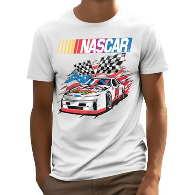 NASCAR American Pride Car 94 Racing Flags Men's and Women's Short Sleeve Unisex T-Shirt (White, Small)