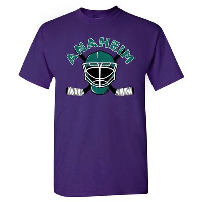 Anaheim Team Mask Men's T-Shirt for Hockey Fans (Purple Shirt, S)