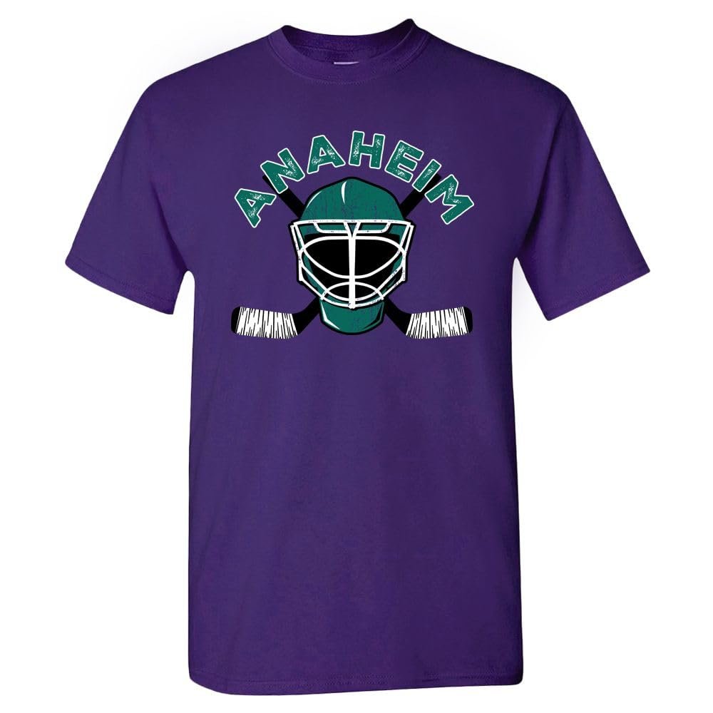Anaheim Team Mask Men's T-Shirt for Hockey Fans (Purple Shirt, S)